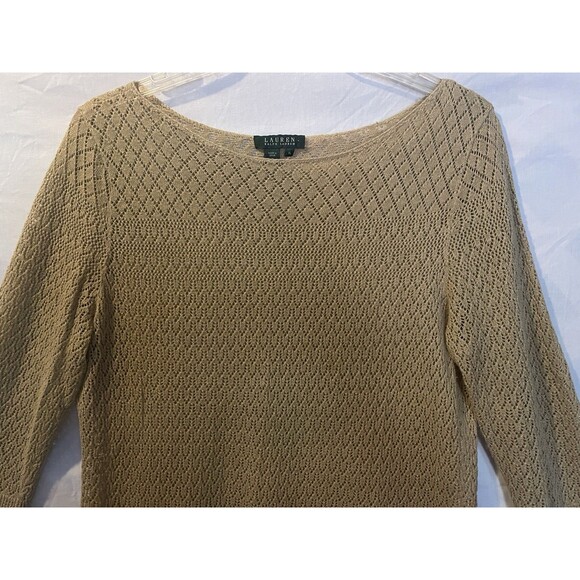 LAUREN RALPH LAUREN Golden Tan Linen Knit Sweater Women's XL - Picture 3 of 7